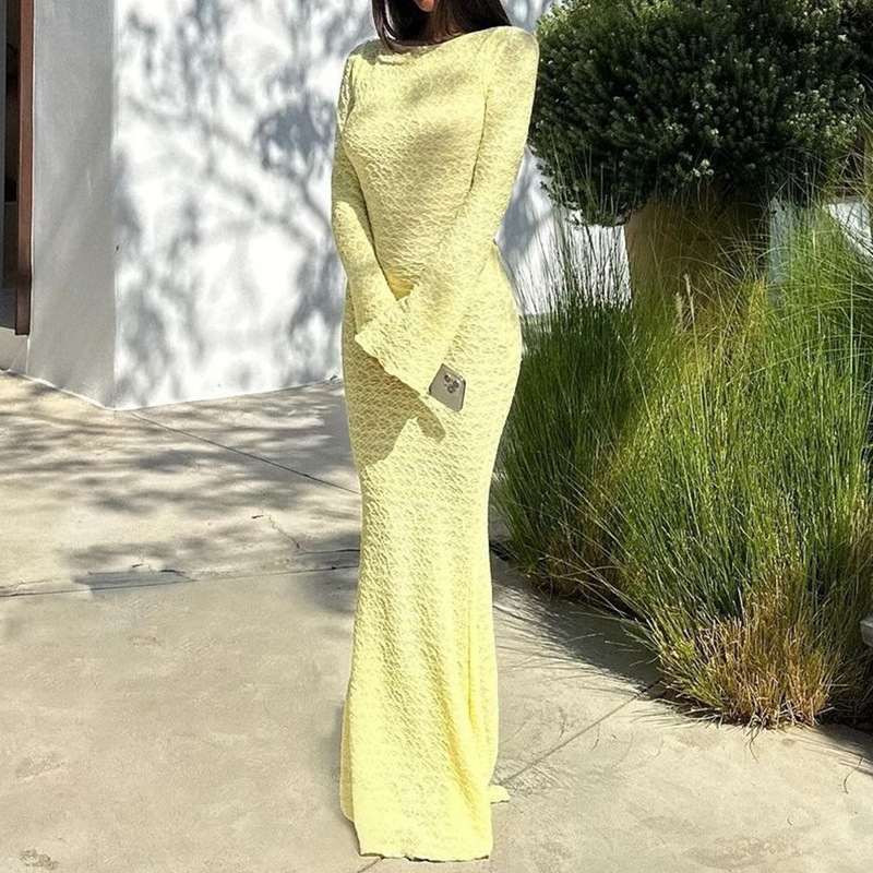 041605 Cross-Border Furite 2025 Autumn New Product Backless Strappy European and American Style Long-Sleeved A-Line Dress for Women