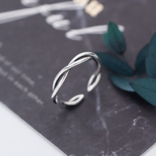 纳兰 s925银戒指女民族风复古泰银交叉食指戒气质开口指环J6849