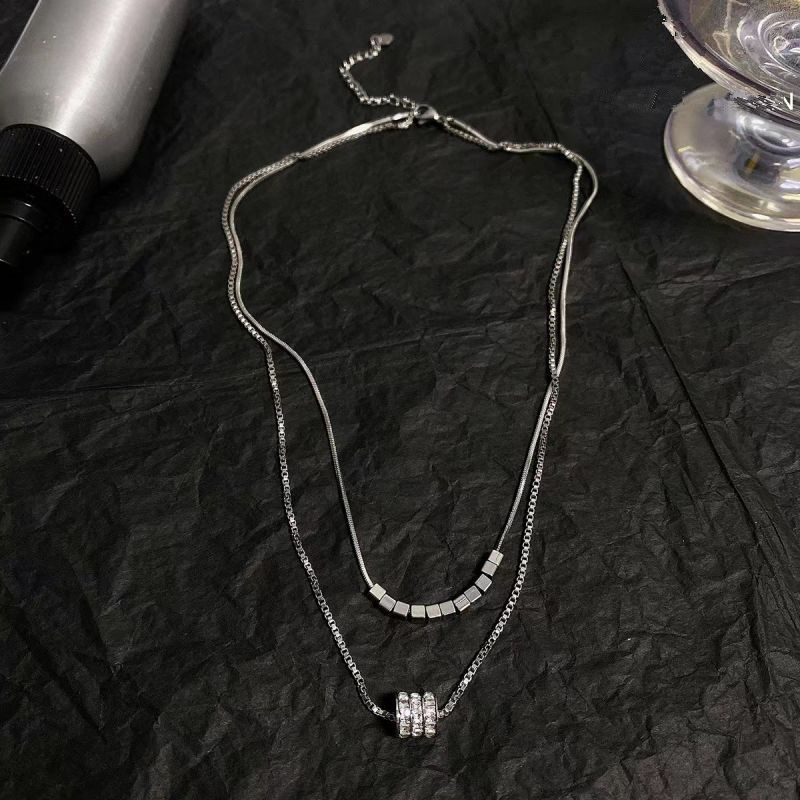 Double Layer Sparkling Diamond Necklace For Women Silver Chain_voghion.com