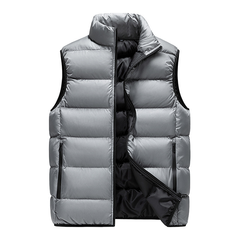 Autumn and winter men's plus size warm thick down cotton vest, jacket, shoulder, stand up collar print_voghion.com