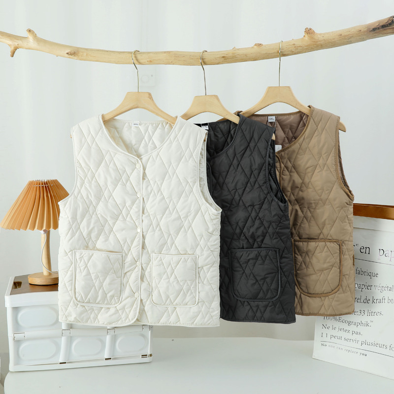502 New Cotton Vest Women's Short Autumn and Winter Sleeveless Jacket Cardigan Cotton Vest Fashionable Loose Waistoutwear