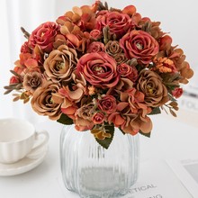 仿真6头复古绣球大圆玫瑰花束 新娘捧花婚庆家居装饰仿真绢花假花