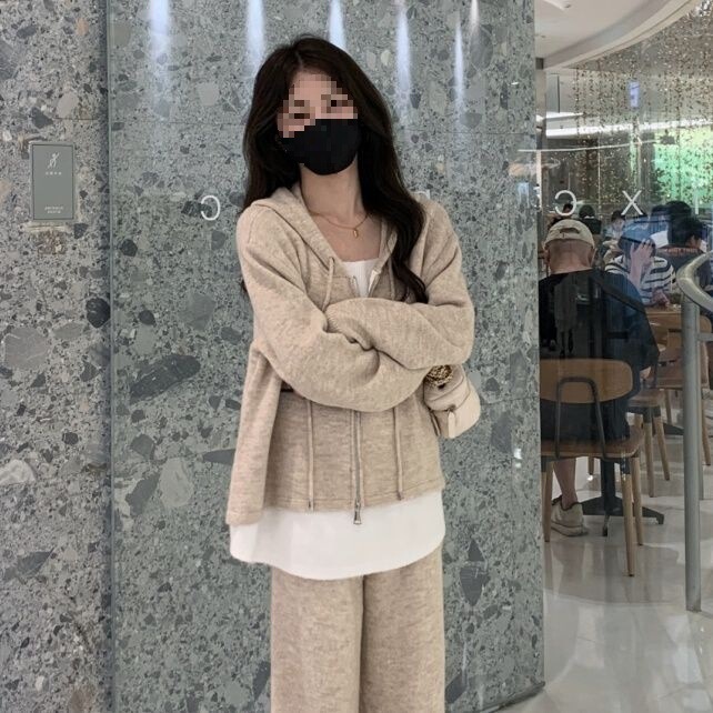 秋季套装女2025年新款休闲时尚假两件连帽卫衣宽松阔腿裤两件套|undefined