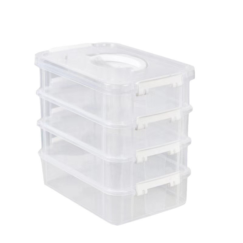 Caja de almacenamiento portátil de cuatro pisos con gran capacidad, los estudiantes ordenan la Caja dividida, la cuenta manual de la tarjeta gu, la Caja de almacenamiento de la Caja de medicamentos.