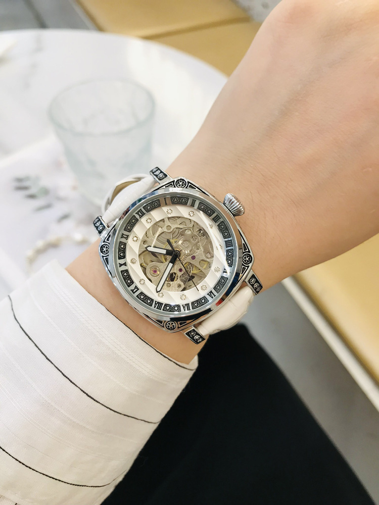 Double-sided hollow women's watch mechanical watch square retro carved Internet celebrity high-end couple watch men's watch belt_voghion.com