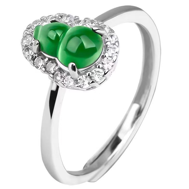 Nieuwe stijl ingelegde natuurlijke jadeieten kalebas in zonnig groene ijsjade, modieuze verstelbare ring voor vrouwen_voghion.com