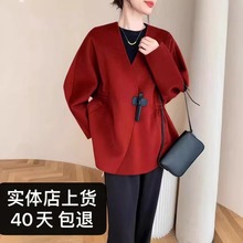 实拍2025春秋新款深圳南油女装实店上货包退V领短款简约毛呢外套