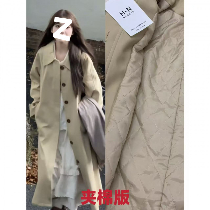 极简风少女韩系翻领风衣女秋冬新款卡其色高级廓形中长款气质大衣|undefined