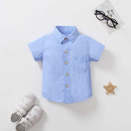 儿童衬衫新款中童外贸短袖提花儿童衬衣中小童刺绣休闲男童衬衫