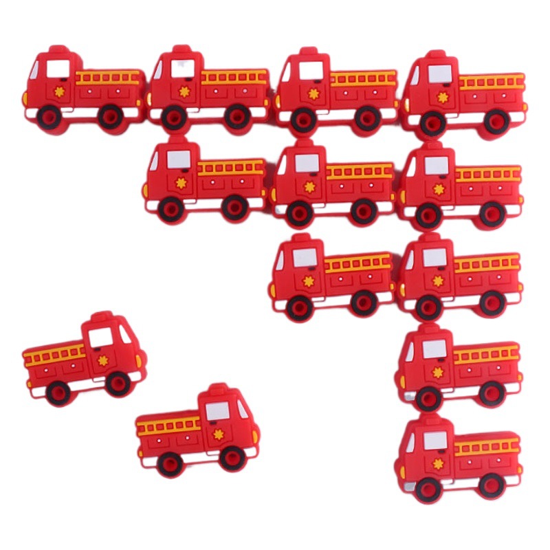 Creativo DIY bebé suministros de dibujos animados de silicona camión de bomberos juguete teether bebé molar chupete cadena teether Accesorios