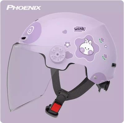 Motorcycle Safety Supplies, Children's Electric Vehicle Helmet Motorcycle - purple-flower-rabbithigh-definition-long-mirror