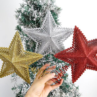 Christmas Tree Topper Star Decoration Christmas Gold Glitter Iron Art Christmas Tree Top Decoration Five-Pointed Star Accessories Props