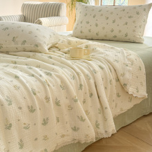 A类全棉皱皱双层纱夏被纯棉花边夏被空调被四件套可机洗单人薄被