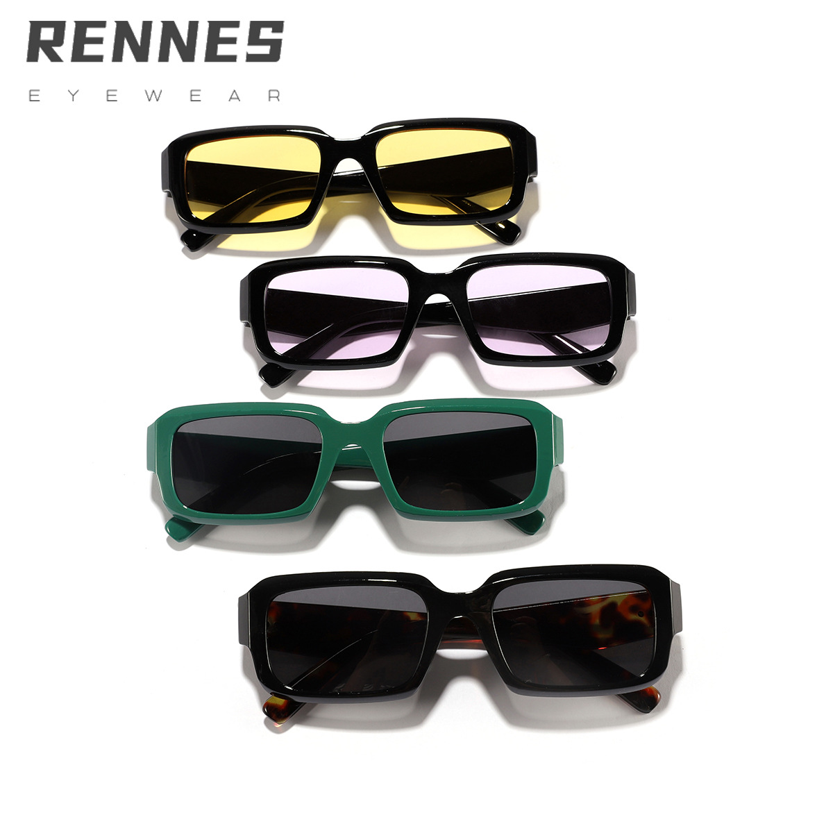 Nuevas gafas de sol de todo fósforo de moda rectangular retro europeas y americanas transfronterizas