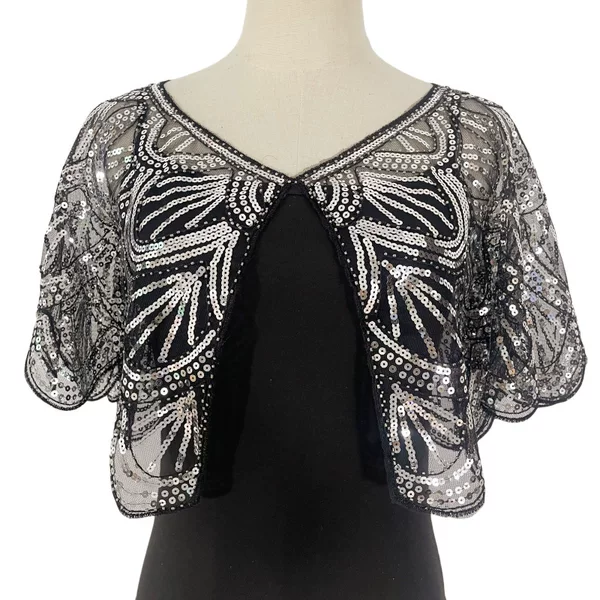 Summer Small Shawl Women's Sequin Beaded Lace Short Shiny Shawl Summer Outer Women's Beaded Small Wipe Shawl