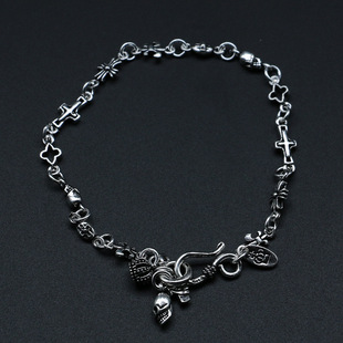 Punk Korean style nightclub sterling silver jewelry Thai silver cross men's and women's fashion bracelet vintage accessories