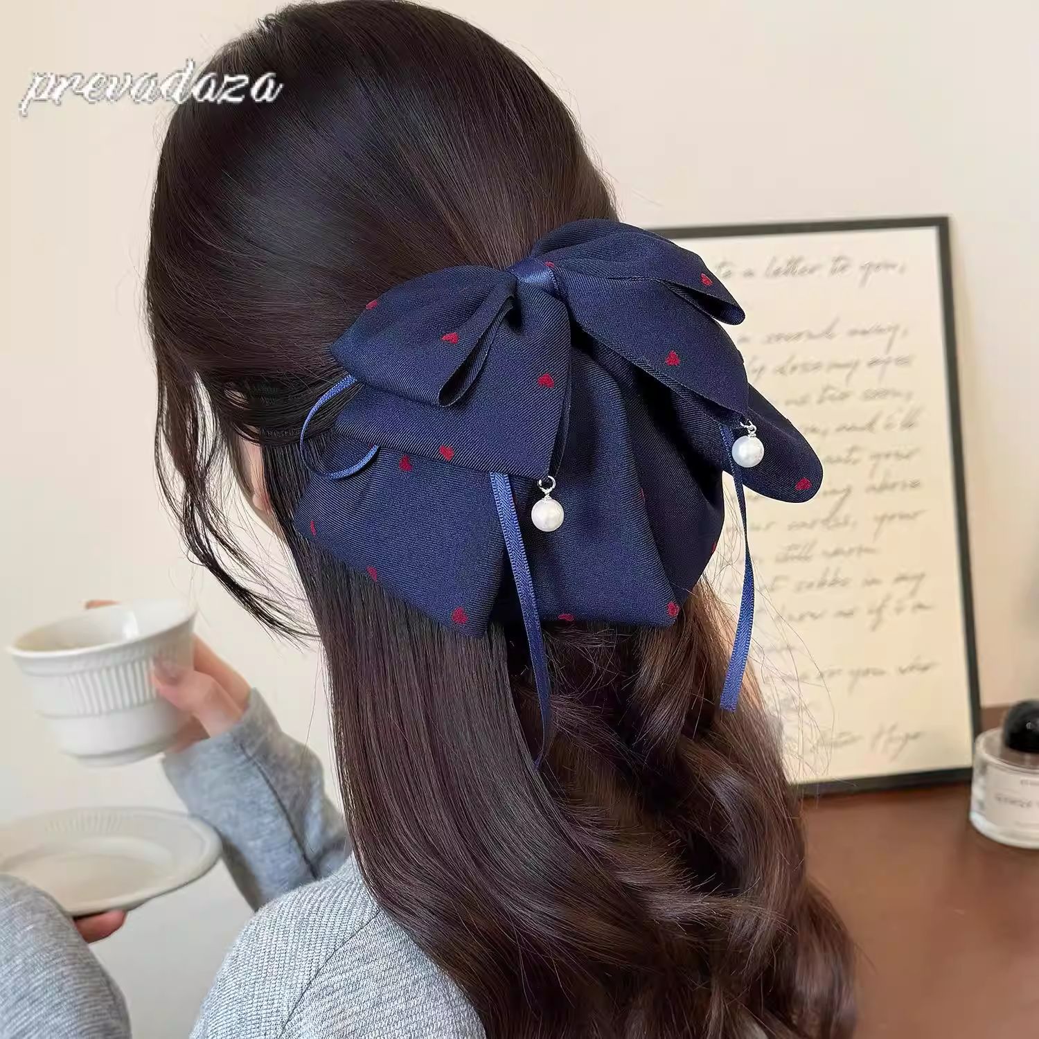 네이비 블루 러브 포니테일 클립