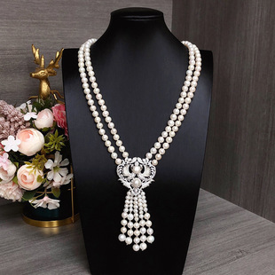 Natural freshwater pearl sweater chain long high quality female versatile exquisite fashion jewelry multi-layer tassel necklace