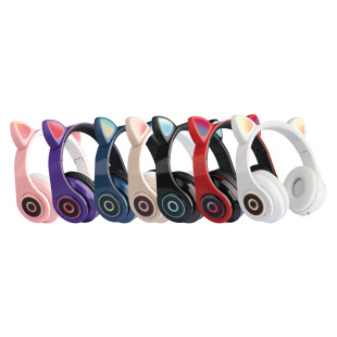 Cross-Border Explosion Models B39 Cartoon Cat Ears FoldaBleaBle Wireless Head-mounted Bluetooth Headset LED Factory Direct Single RuBBer Parts