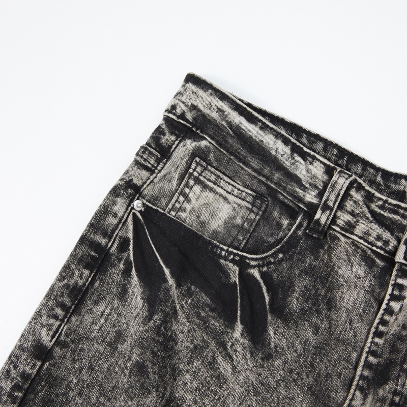 Men's High Street Snow Wash Jeans Gradient Faded Distressed Straight Leg American Denim_viptrois.com