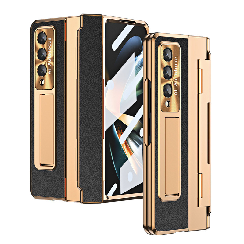 Samsung zfold5 mobile phone case for fol4 folding screen hinge plain leather all-inclusive drop-resistant protective case fol3