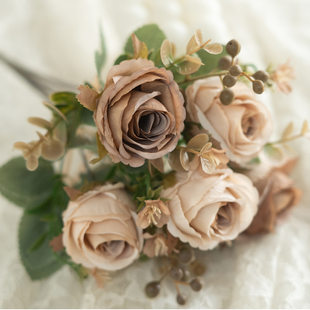 Simulated flowers 7 forks Classical roses fake flower dining table small roses hotel silk flowers foreign trade small rose artificial flowers