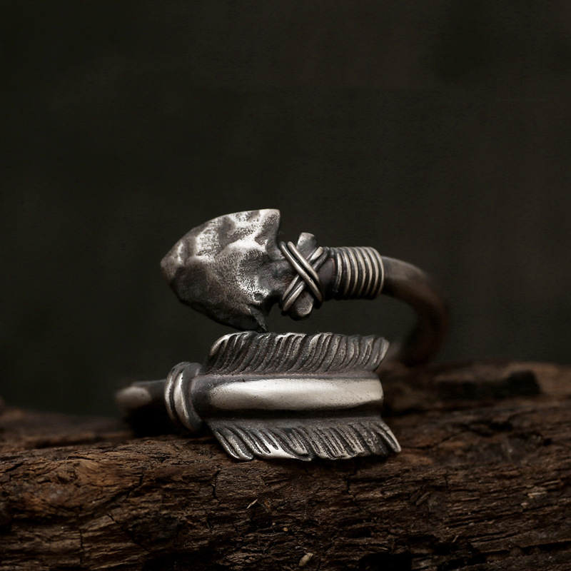 Yishang s925 Thai silver bow and arrow trendy men's fashionable women's fashionable all-match niche ins cold style cool couple ring