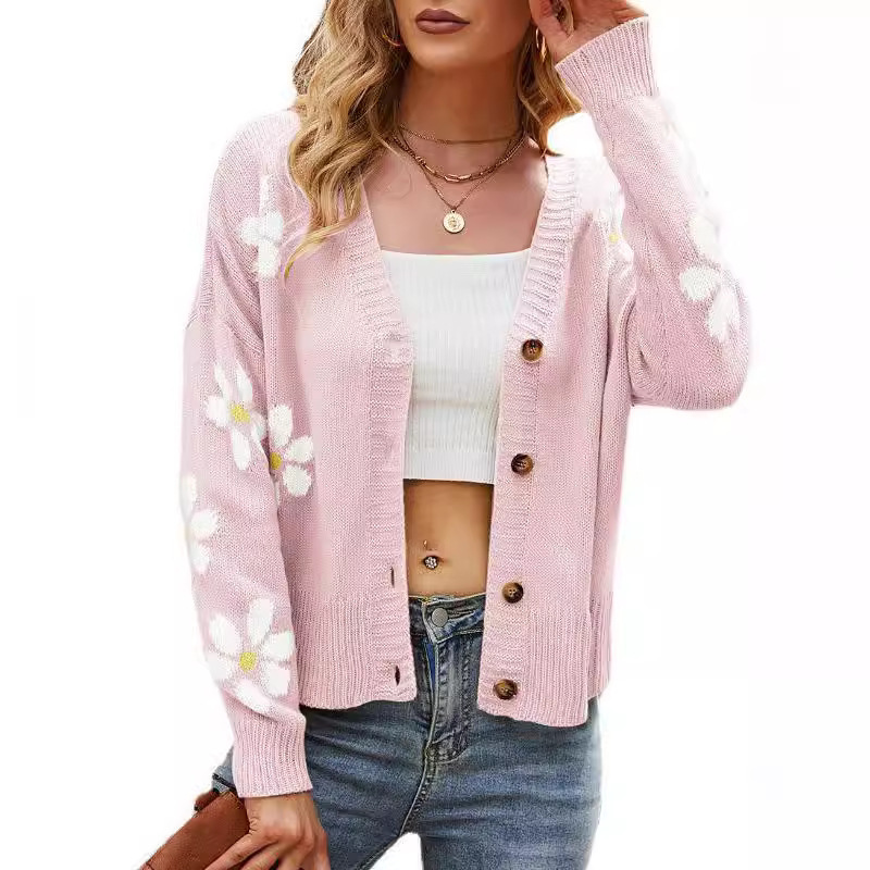 2024 Cross-Border Spring, Autumn and Winter New Ins Style Women's European and American Knitted Jacket Loose Preppy Style Sweater Cardigan