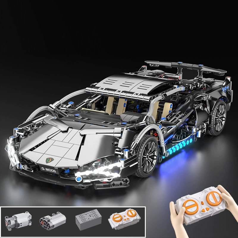 Серебристый гоночный автомобиль LEGO для мальчиков, конструктор, игрушка, пульт дистанционного управления, подарочный набор на день рождения