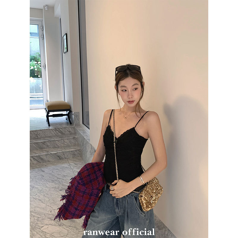 Ranwear 很法的少女季节 叠穿搭子 氛围感纯欲蝴蝶结蕾丝吊带背心|undefined