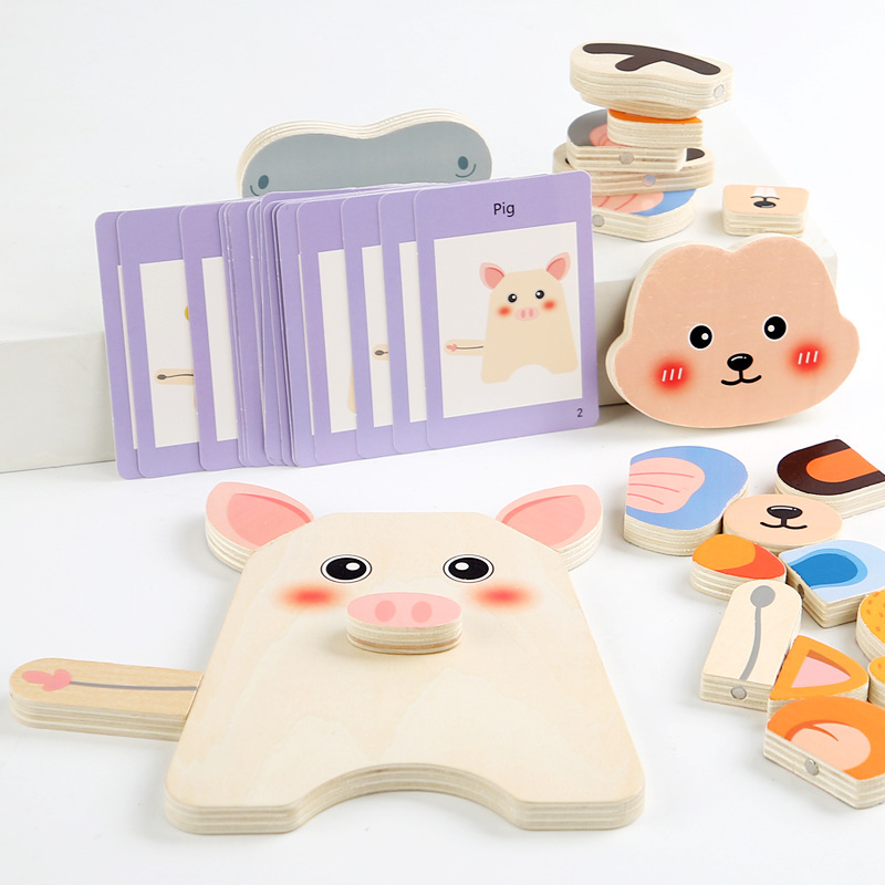 Puzzle tridimensional de madera pequeño puzzle dibujos animados ejercicio cognitivo animal movimiento fino juguete interactivo de educación temprana