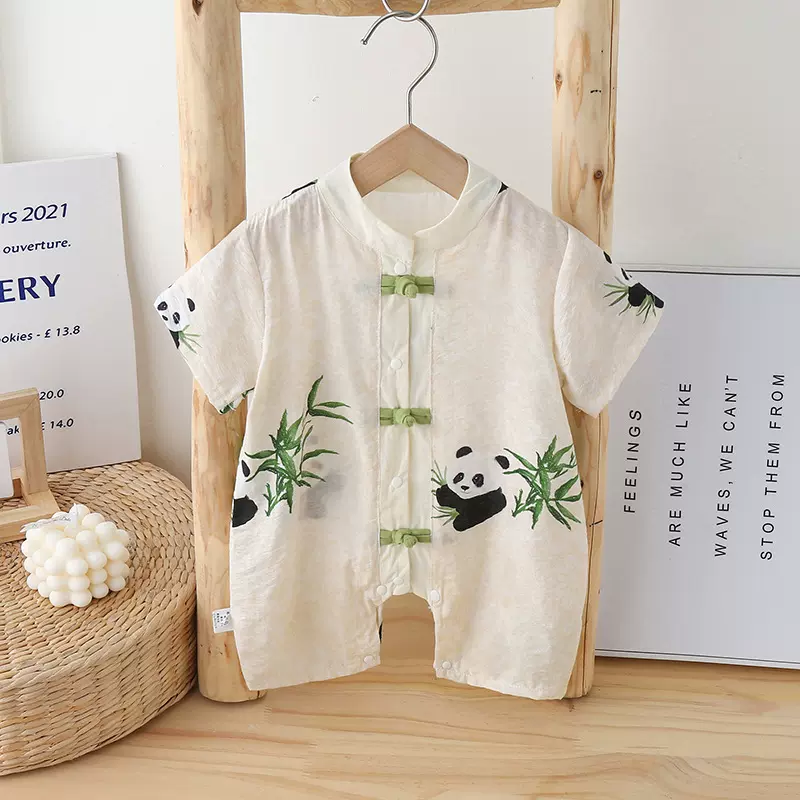 婴幼儿夏装连体衣薄款国风新生男女宝宝衣服中式汉服外出哈衣爬服