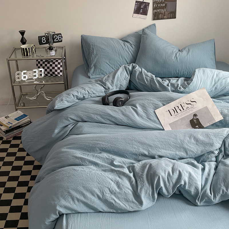 Ins純色A類母子級水洗綿ベッド4点セット裸で寝ることができるシーツ布団カバー学生3点セット