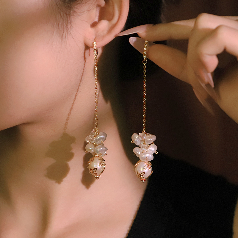 Zirconium original gancho cristal adornado barroco pendientes de perlas nicho estilo de alta sensación pendientes de orejas