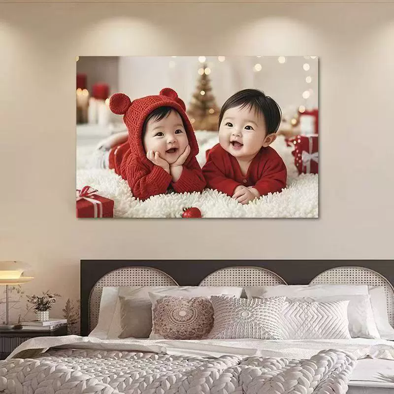 婚房娃娃墙面贴画助孕卧室床头贴画婚房宝宝龙凤胎墙纸贴图装饰画