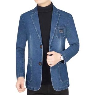 2024 Spring and Autumn new men's Denim suit jacket suit collar jacket high-end jacket trendy single Western men