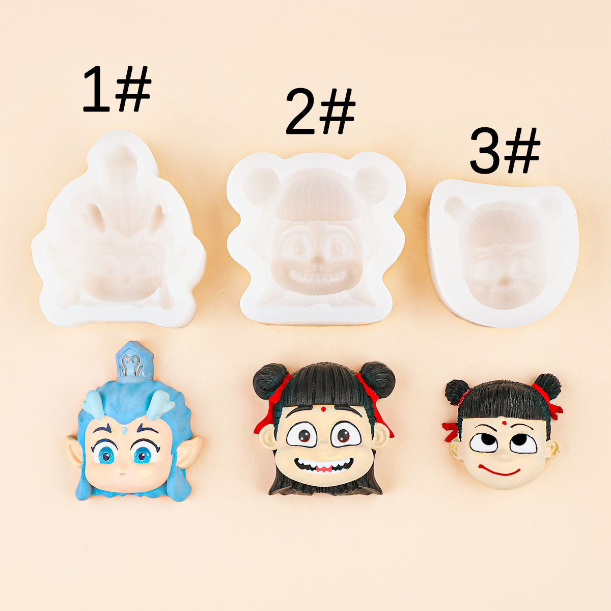 Molde de silicona con forma de Nezha Ao Bing de dibujos animados, descompresión, pellizcar, pintura al fuego, molde de cera de gelatina, molde de helado para niños