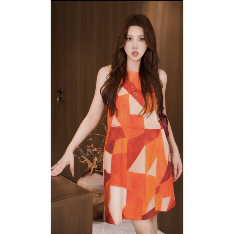 Ai Wenwen Iris Geometric Skirt Summer Silk Linen Artistic Fashion Vacation A-Line Sleeveless Dress 26Lyq89 Ai Wenwen Iris Geometric Skirt Summer Silk Linen Artistic Fashion Vacation A-Line Sleeveless Dress 26Lyq89