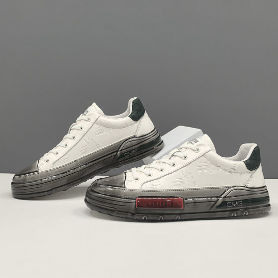 Boys' first-layer cowhide skate shoes men's trendy shoes leather rubber men's shoes all-match thick-soled men's sports casual shoes for men