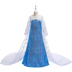 アナと雪の女王エルサの子供のドレスのプリンセスのスカートのビーズの愛莎のワンピースの雪の長いマントのコスプレのスカート