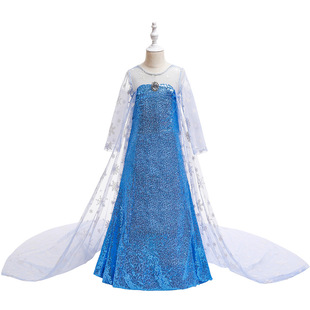 Frozen Elsa Children's Dress Princess Dress Beaded Elsa dress Snowflake Long Cape cosplay Dress