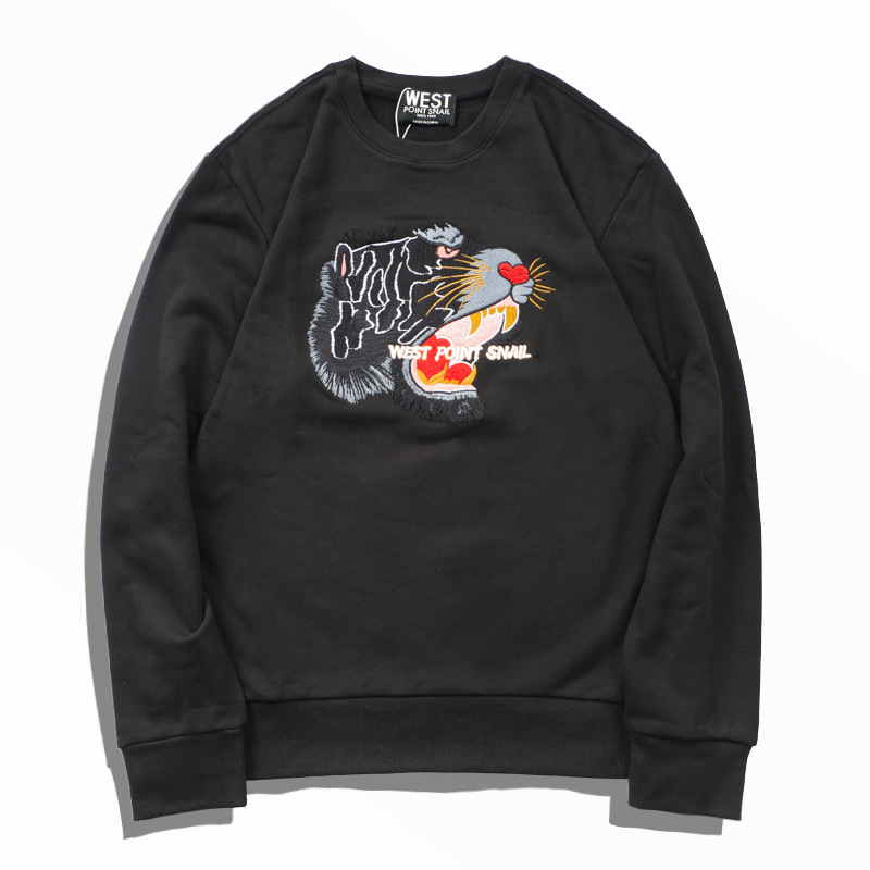 Exquisite high-density embroidery leopard head cotton sweater European and American fashion brand trendy ind Men's Fashion loose blouse couple