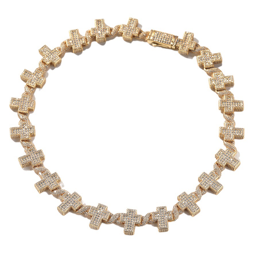 Moda europea y americana de cobre creativo con incrustaciones de circón Cruz infinita collar hombres y mujeres mismo hip hop Cadena de clavícula entrega de una sola pieza