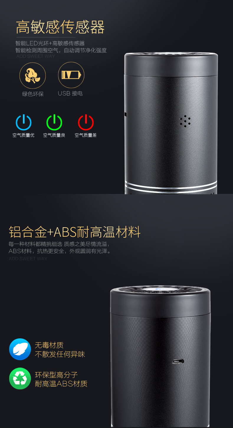Cross-Border Factory Negative Ion Small Formaldehyde Removal and Disinfection Machine Hot and Cold Cup Car Air Purifier Gift Customization