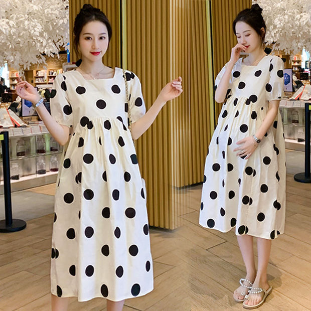 Pregnant women's summer clothing dress fashion 2022 new western style small polka dot trendy mom Korean style skirt for women Summer
