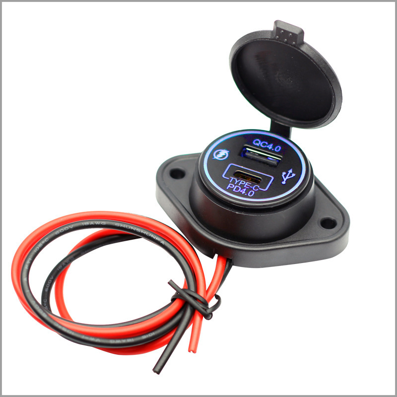 Cross-Border Pd Fast Charging Oval Fixed Plate Led+Qc4.0+Type-Cpd4.0 Dual Port Car Charger