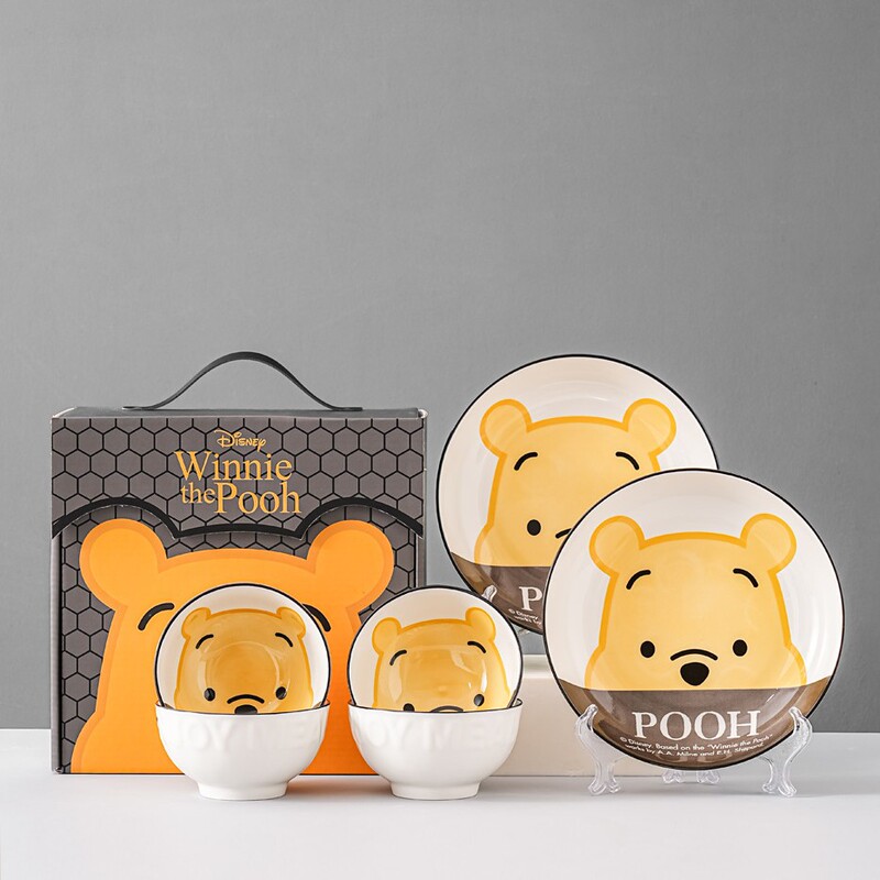 Pooh the Bear Ceramic Tableware Set with Four Bowls and Two Plates for Opening Event Promotions and Wholesale Gifts