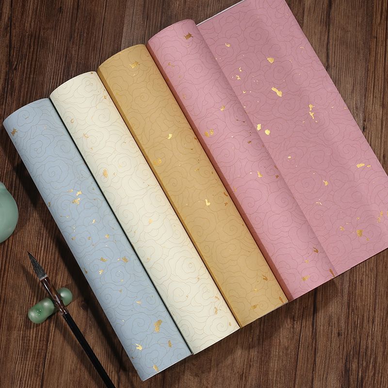 蜡染笺祥云纹洒金宣纸四尺手工大片仿古半生熟毛笔书法作品专用