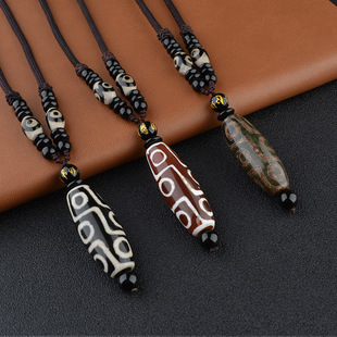Nine eyes beads pendant agate necklace men's sweater chain pendant national style jewelry retro women's clothing accessories long