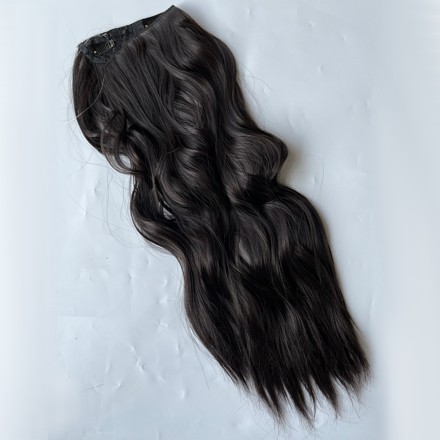 Peruca con 4 clips línea de pescado ondas invisibles extensión de cabello largo